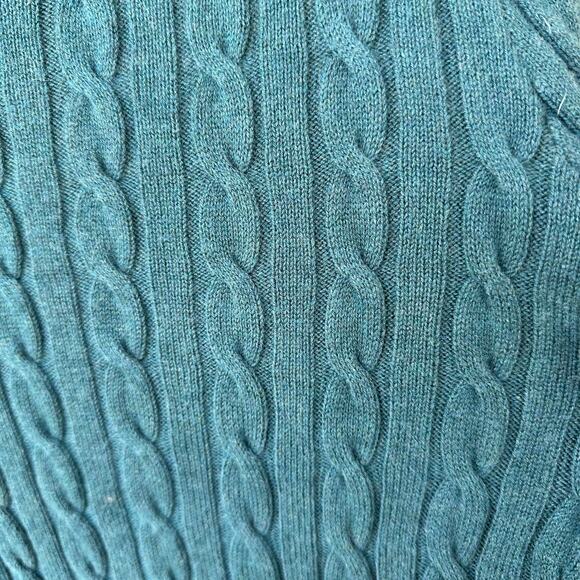 Y2K Abercrombie & Fitch Cable Knit Sweater M Teal Moose Logo Preppy Pullover - Picture 4 of 8